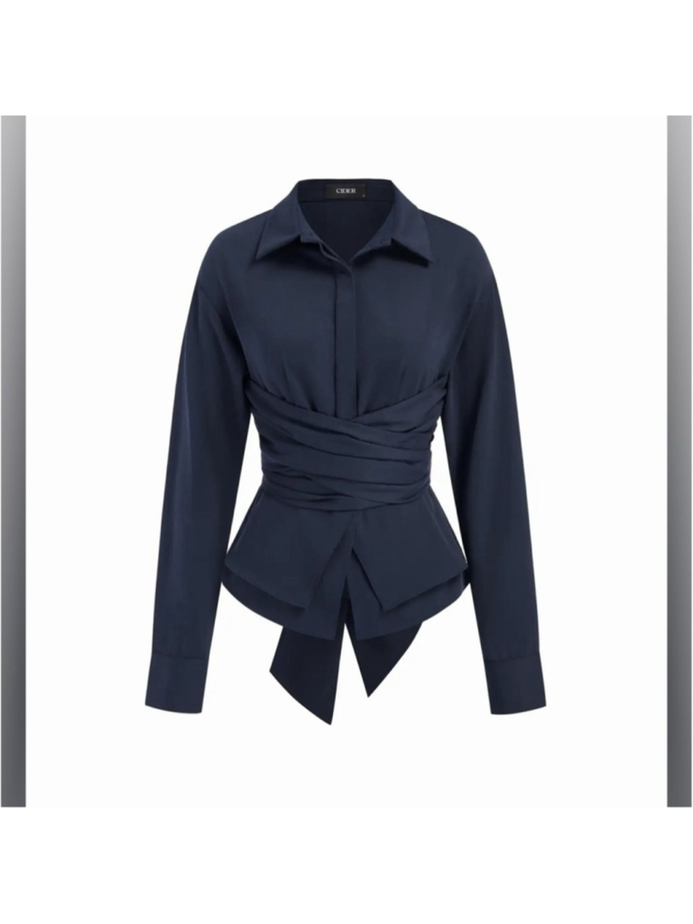 Cider COLLAR WRAP RUCHED BOWKNOT LONG SLEEVE BLOUSE XS AR3-16